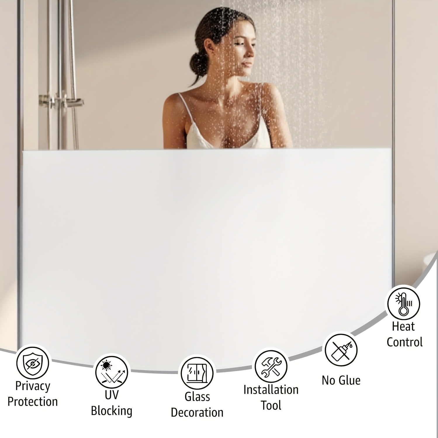 Home Bathroom Glass - فيلم نوافذ أبيض مطفي للخصوصية، لاصق