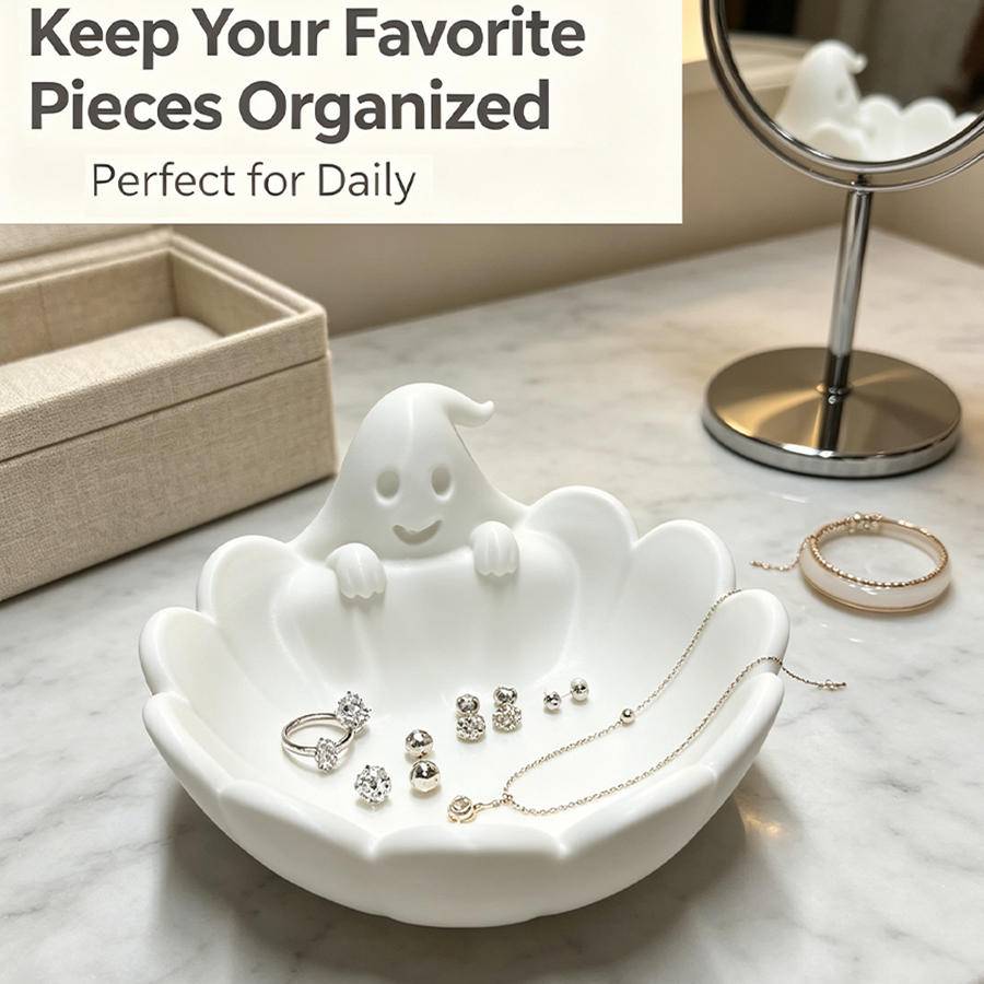 Home Essentials Bathroom Storage - صينية مجوهرات بيضاء غير لامعة ثلاثية