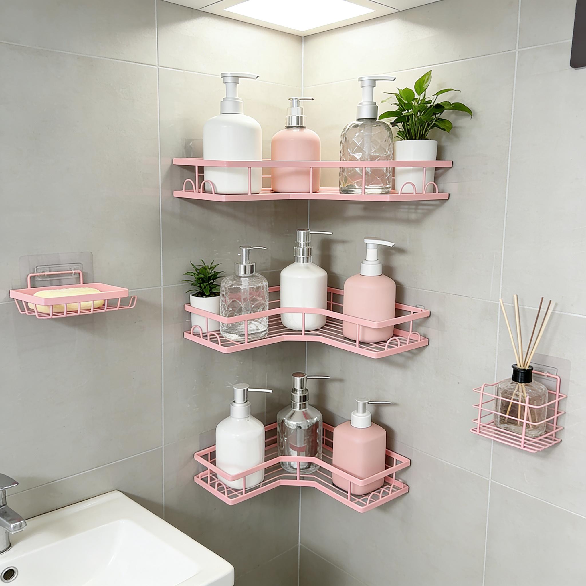 مجموعة منظم دش وردي بتصميم بسي - مراجعة Home Essentials Bathroom Storage وسعره