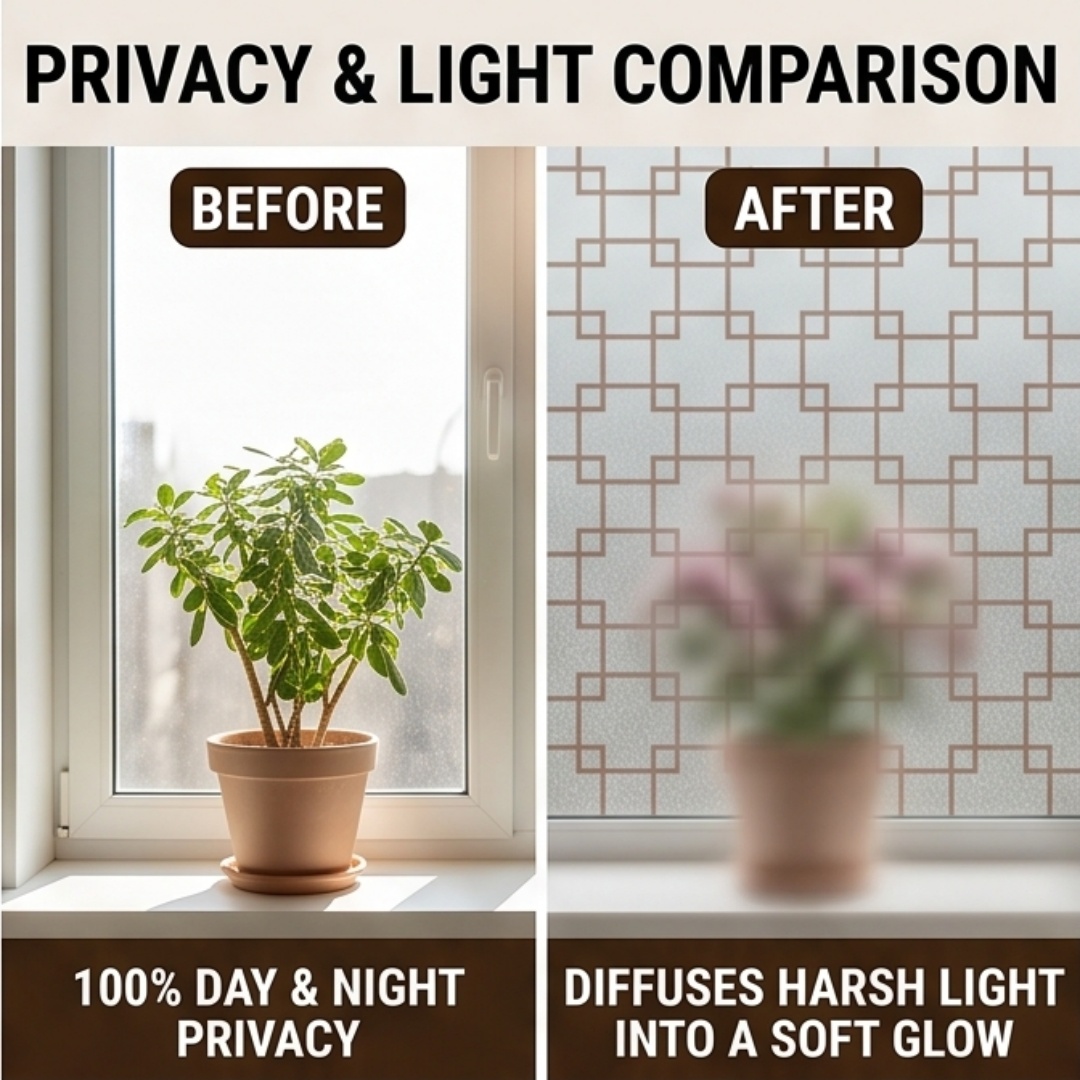 فيلم نافذة مطبوع بنقشة الشبكة  - مراجعة Home Bathroom Glass وسعره